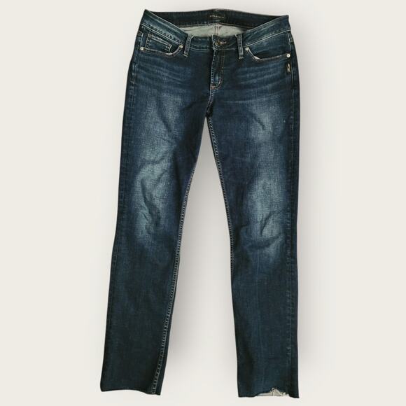 Silver Jeans Co. Women's Sz 32"x29" Elyse Slim Dark-Wash Raw Hem Stretch - Picture 1 of 6